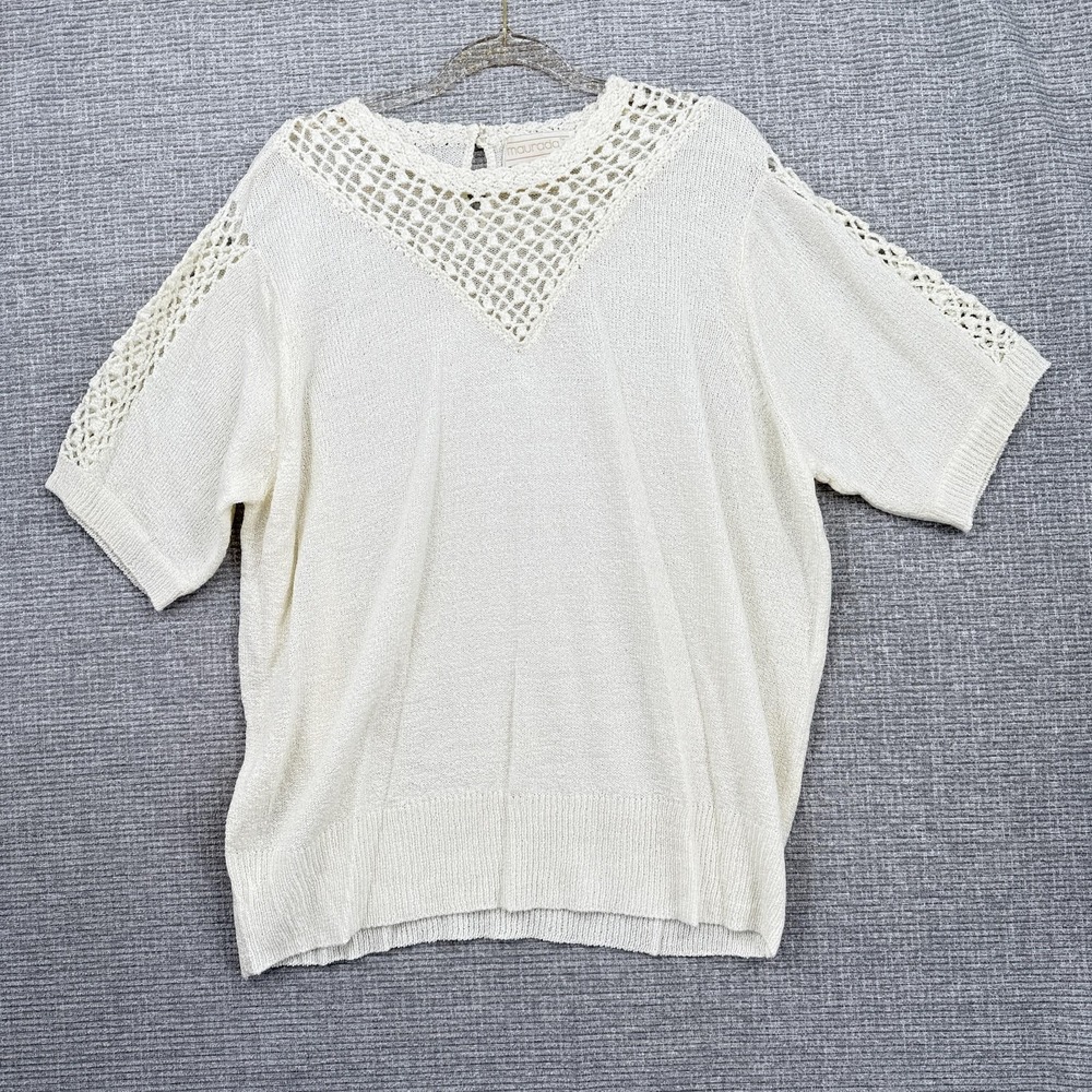 Maurada Sweater Womens 2X Cream Crochet Short Sleeve‎ Pullover SOFT Cottage
